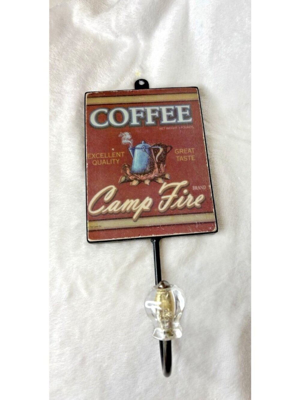 Vintage Nostalgic Art Camper Coat ,Hat Rack. Coffee Metal 1 Hook Camp Fire